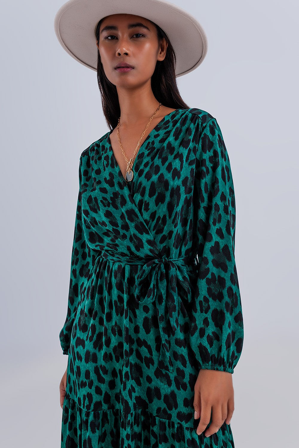 LONG DRESS GREEN ANIMAL PRINT