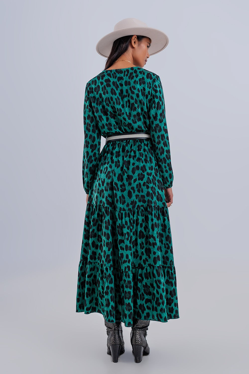 LONG DRESS GREEN ANIMAL PRINT