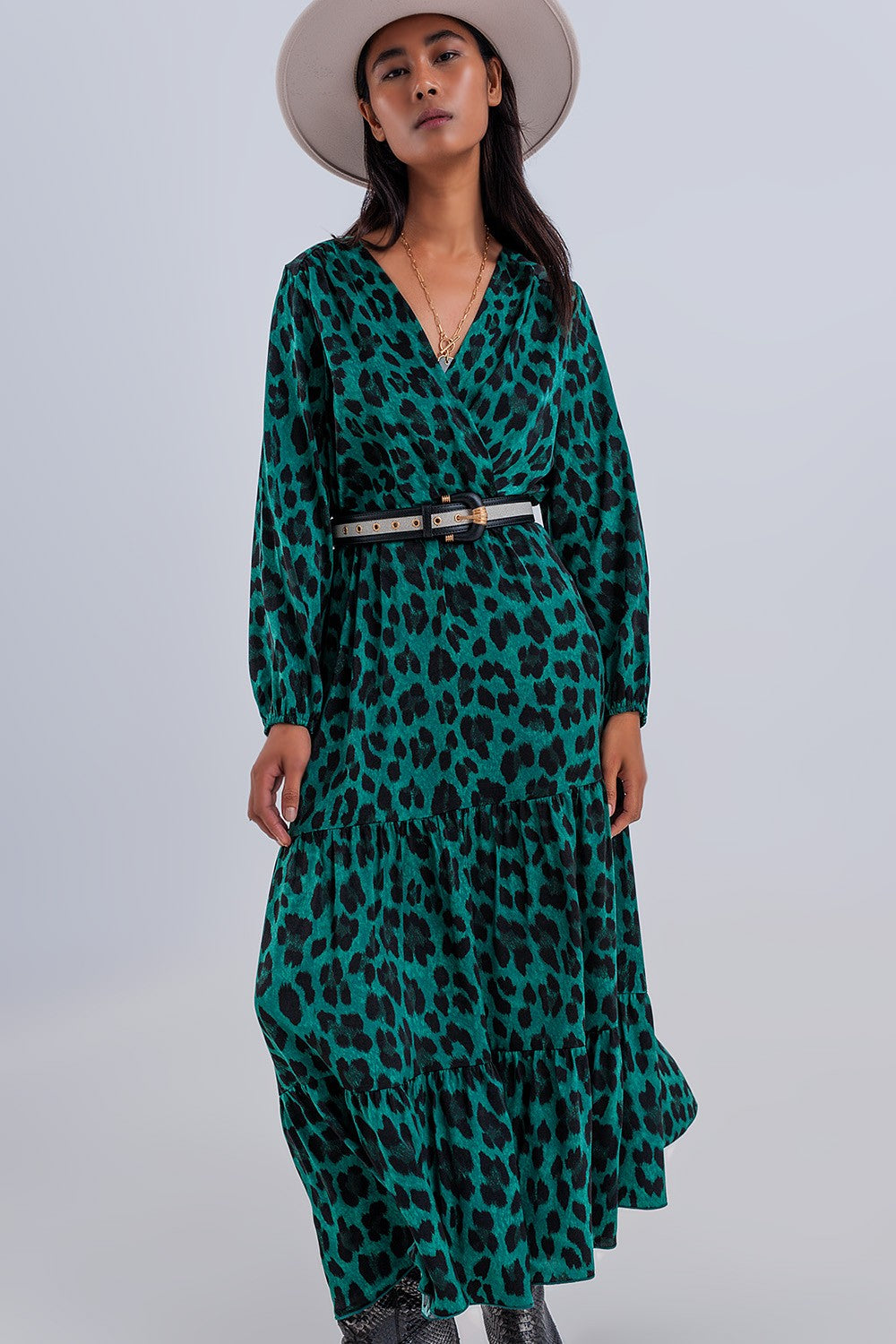 LONG DRESS GREEN ANIMAL PRINT