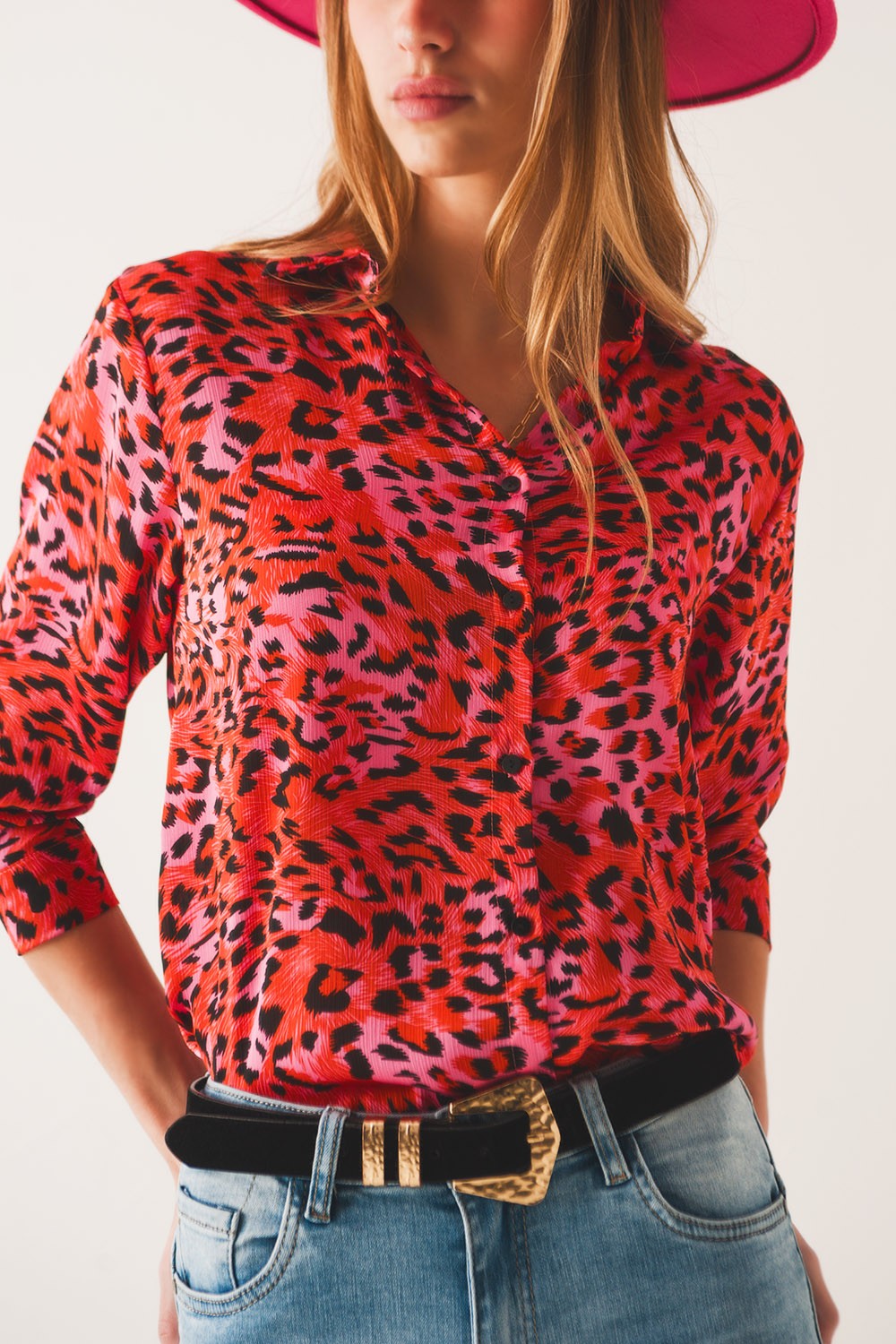 FUCHSIA ANIMAL PRINT BLOUSE