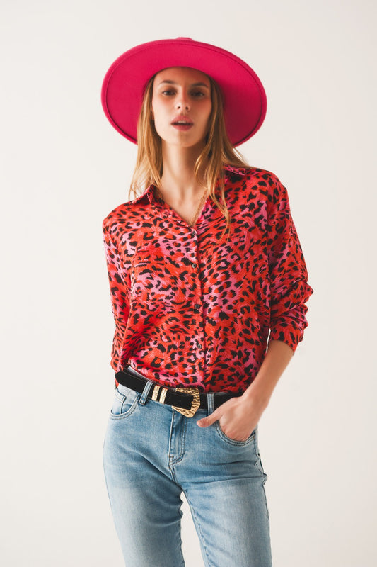 FUCHSIA ANIMAL PRINT BLOUSE