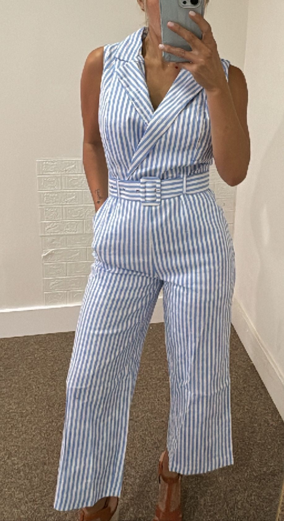 Stripped light blue jumpsuit