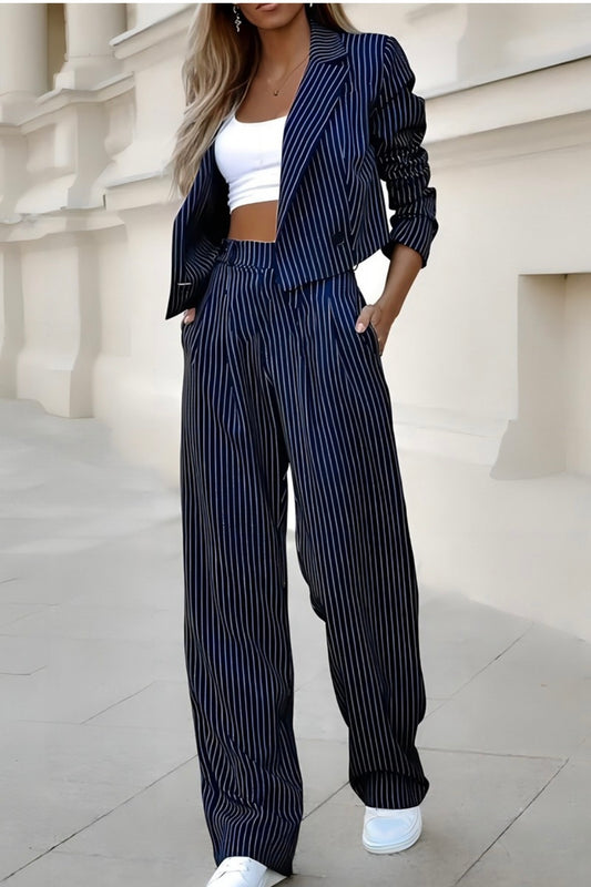 Striped blue pants set