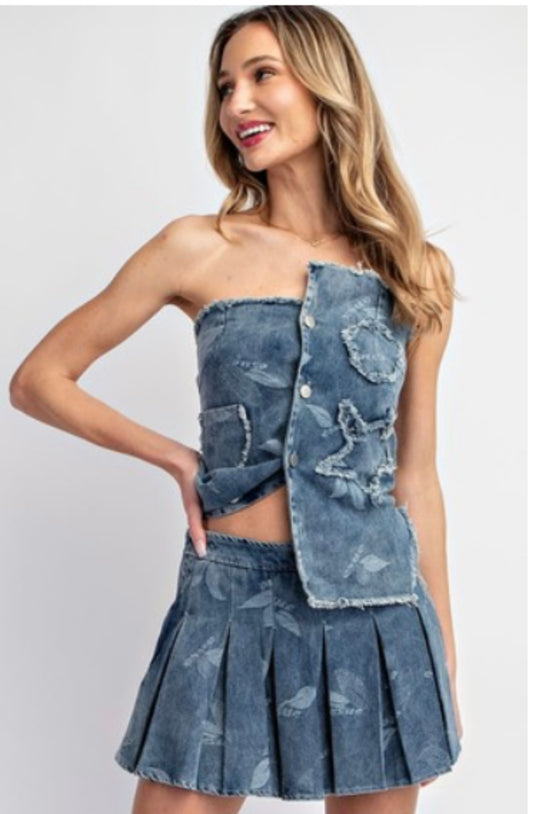 Denim skirt matching star set