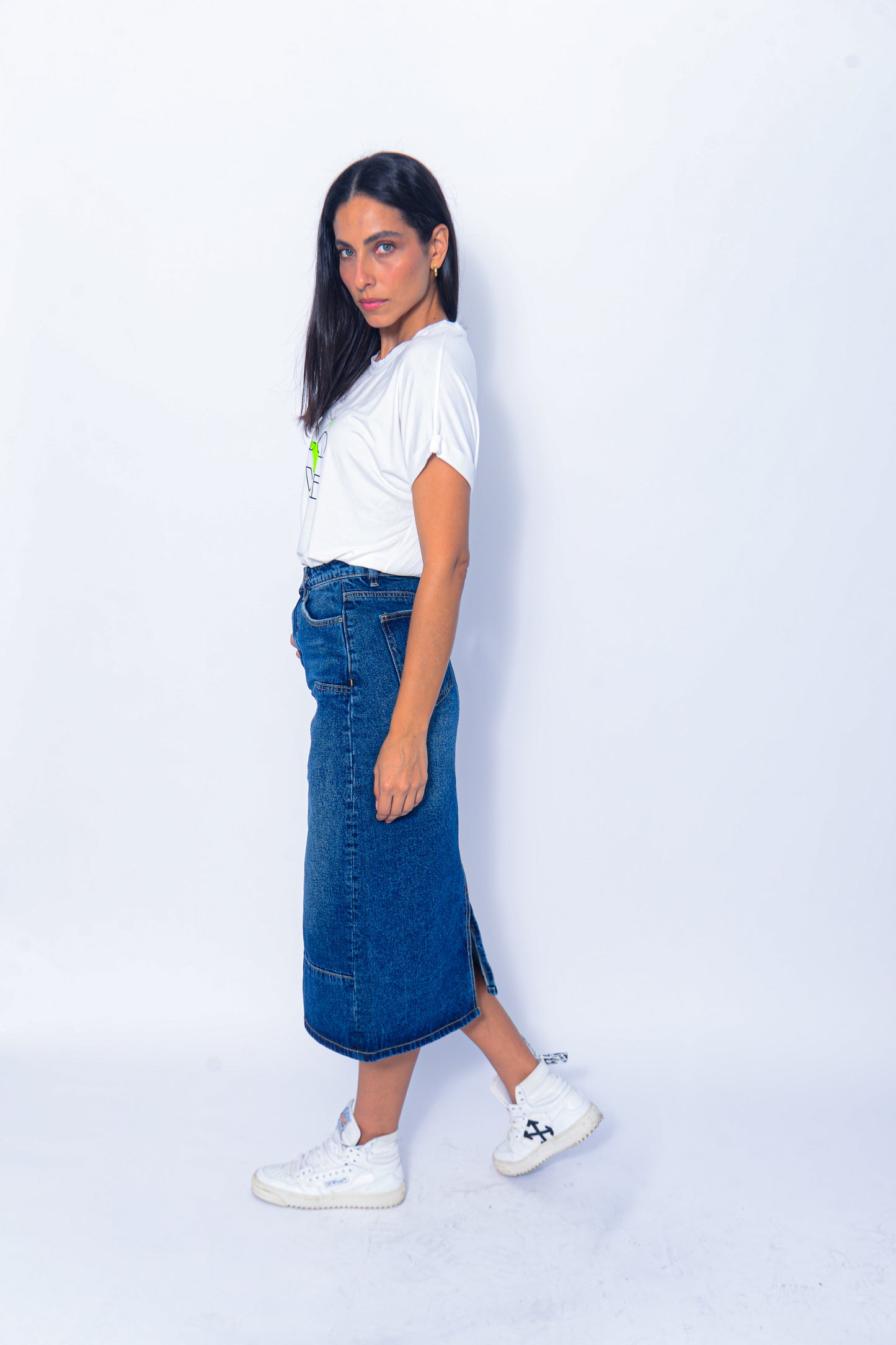 Middle pockets denim skirt