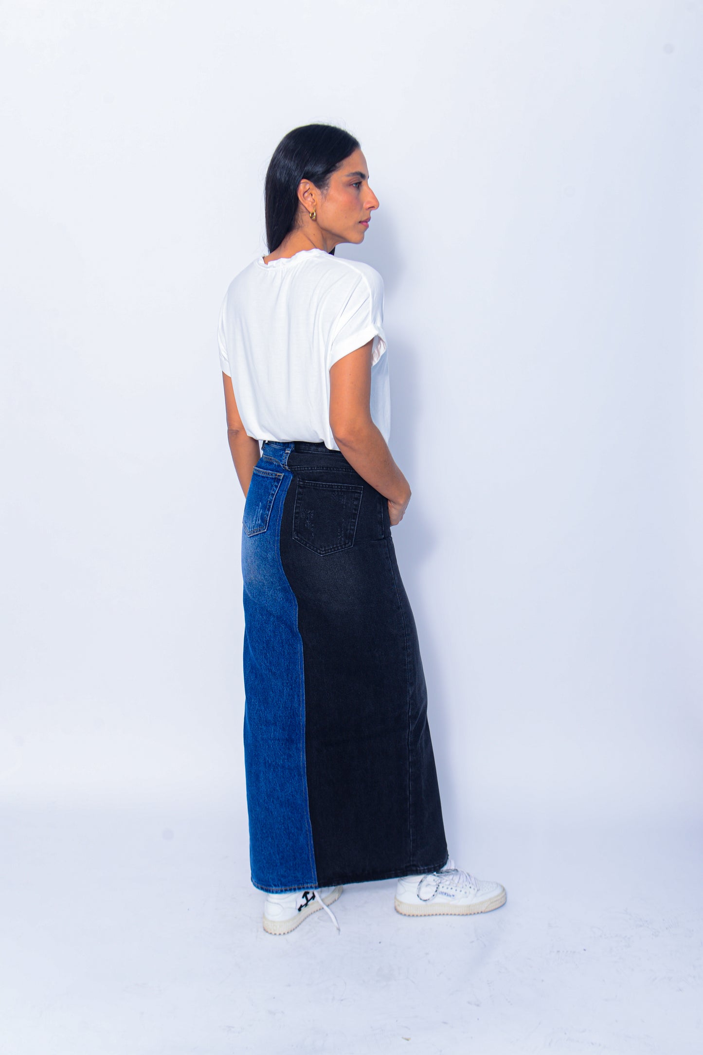 Bicolor denim toulouse skirt