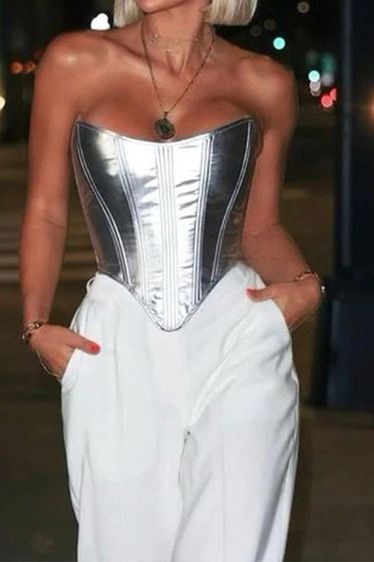 SILVER METALIZED CORSET