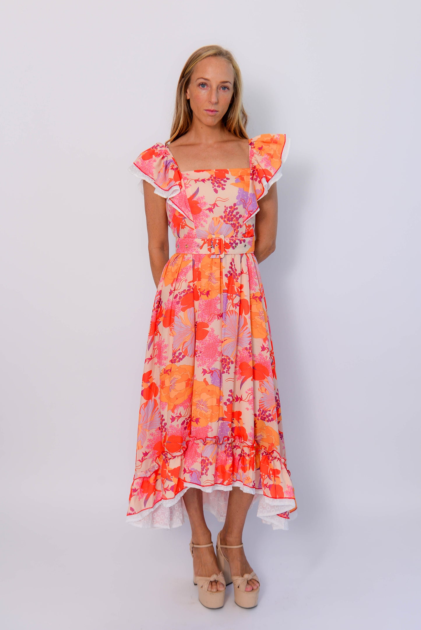 FLORAL MULTI TOULOUSE BELTED DRESS