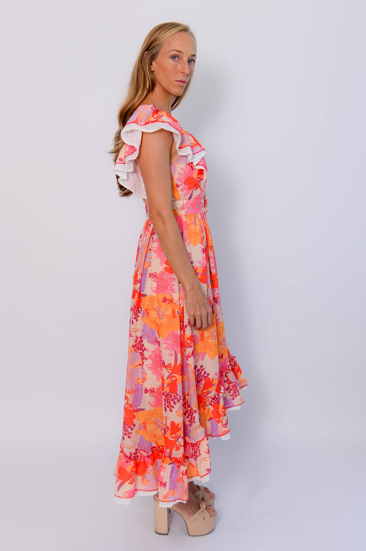 FLORAL MULTI TOULOUSE BELTED DRESS