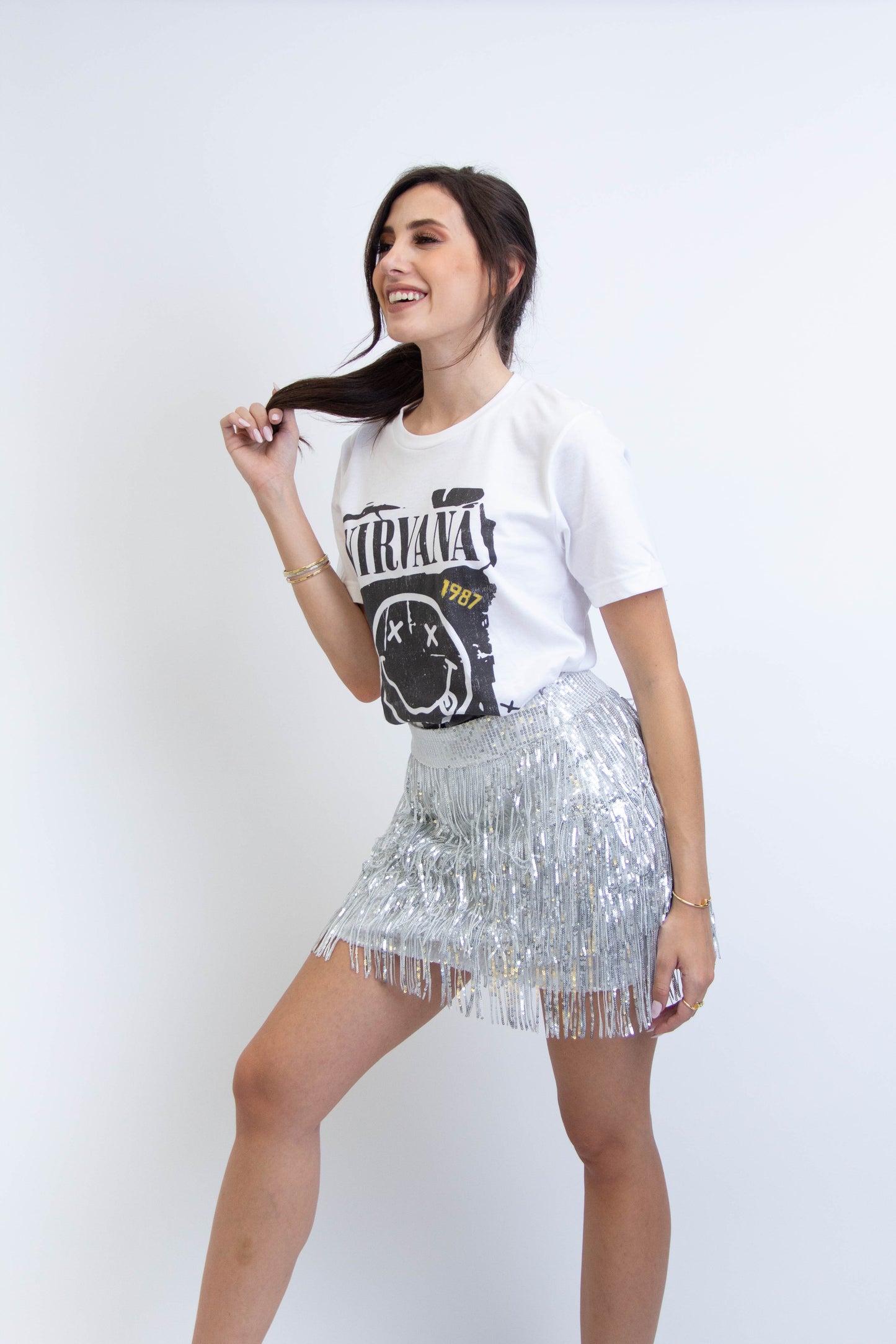 SILVER SEQUIN MINI SKIRT