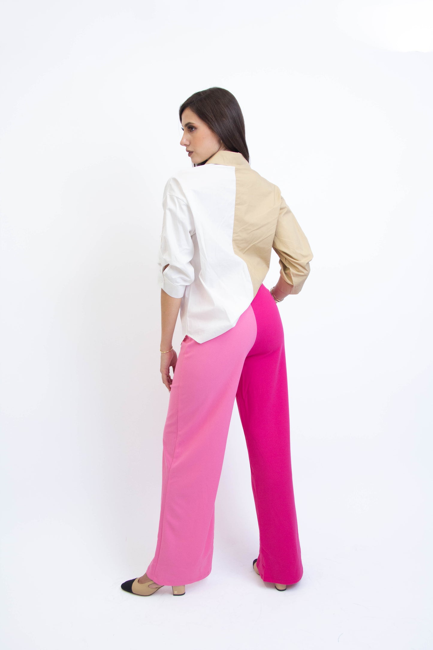 BICOLOR WHITE AND BEIGE LADIES BLOUSE