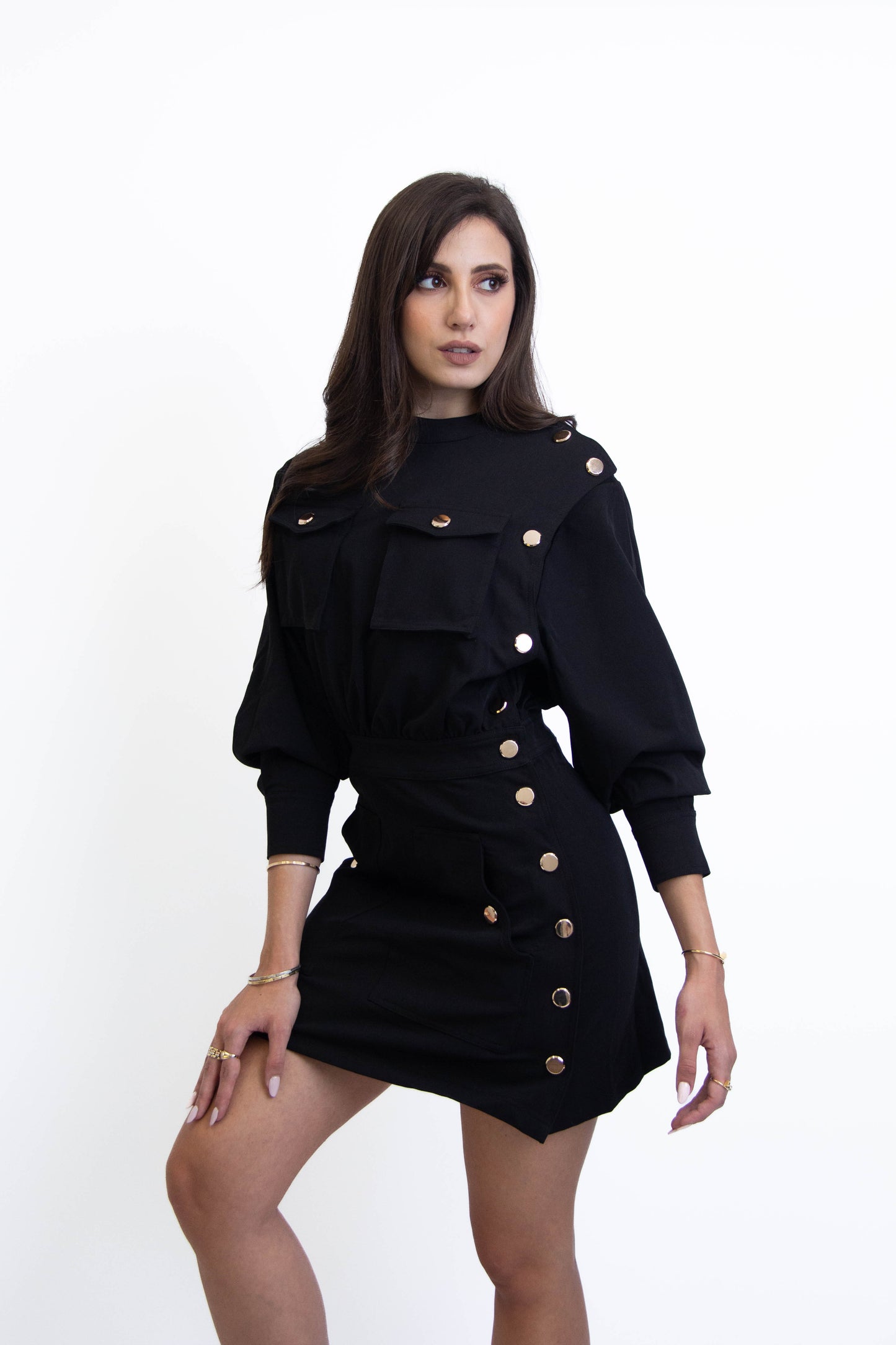 BLACK BUTTONED DRESS