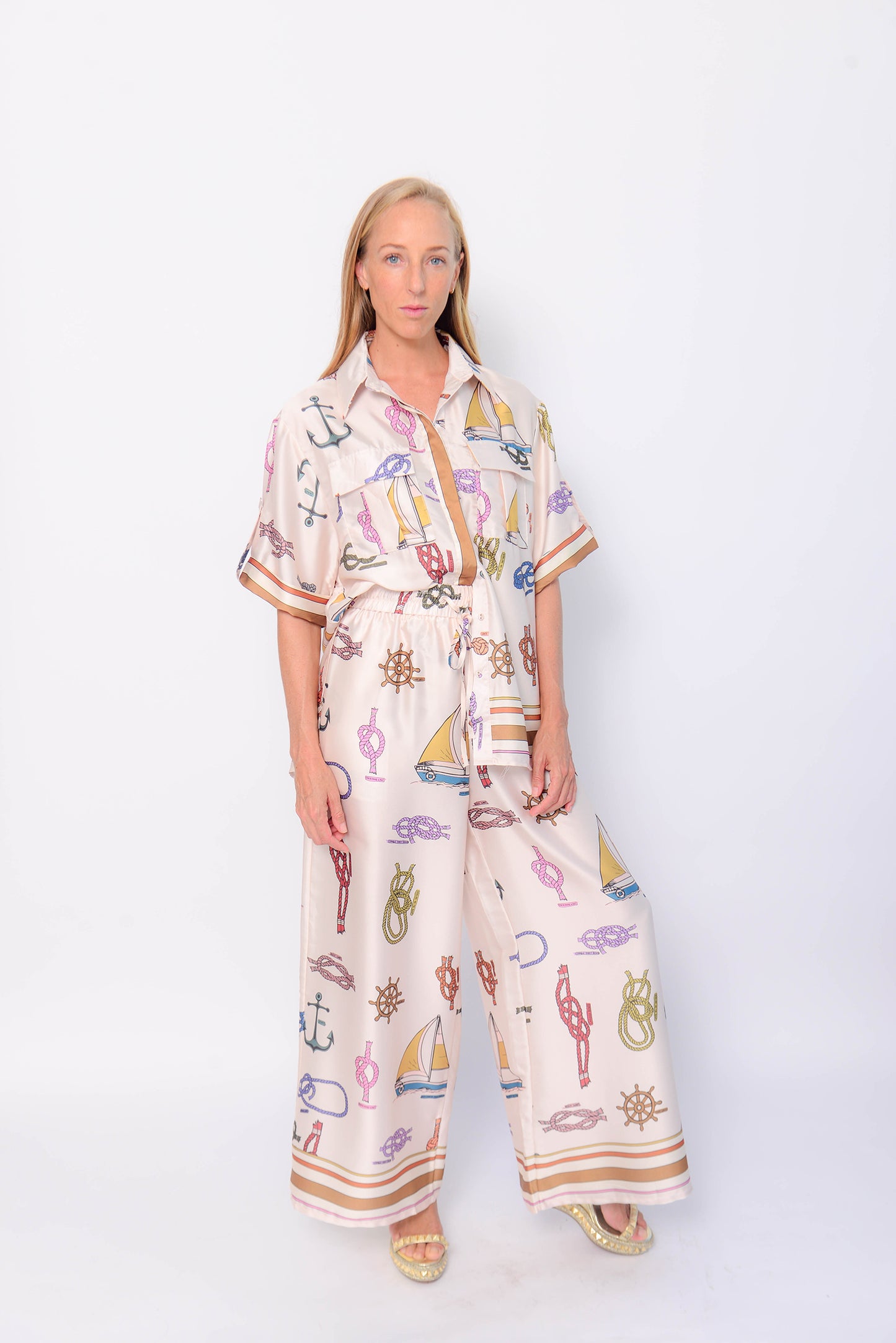 MULTI BOAT SILK PANT AND BLOUSE TOULOUSE SET