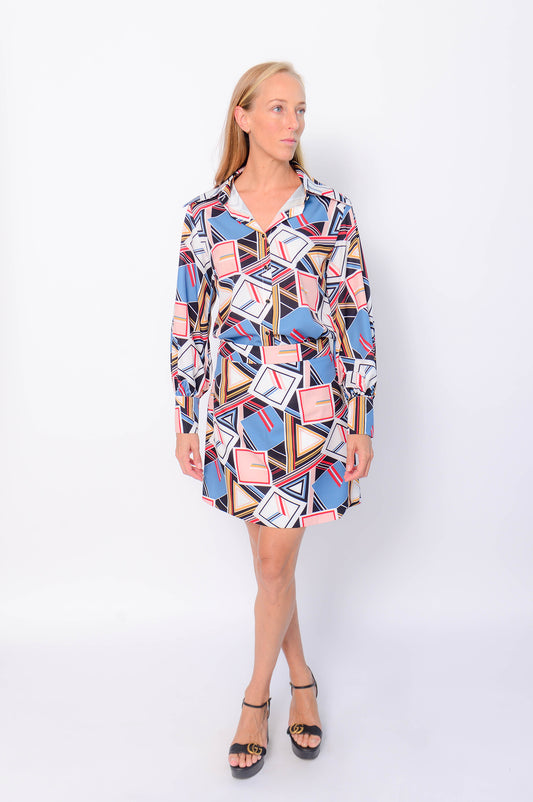 PRINTED SQUARES BLOUSE AND SKIRT SET