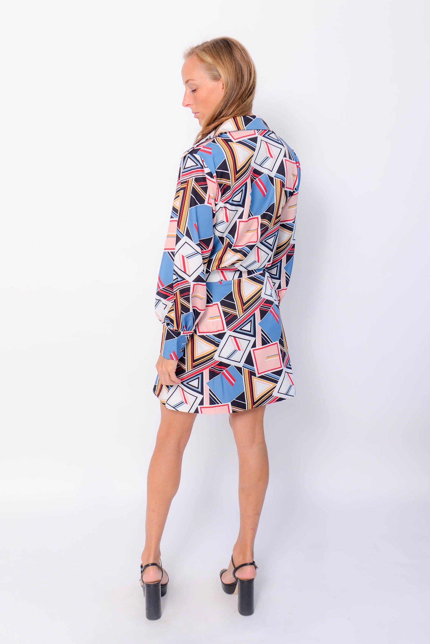 PRINTED SQUARES BLOUSE AND SKIRT SET