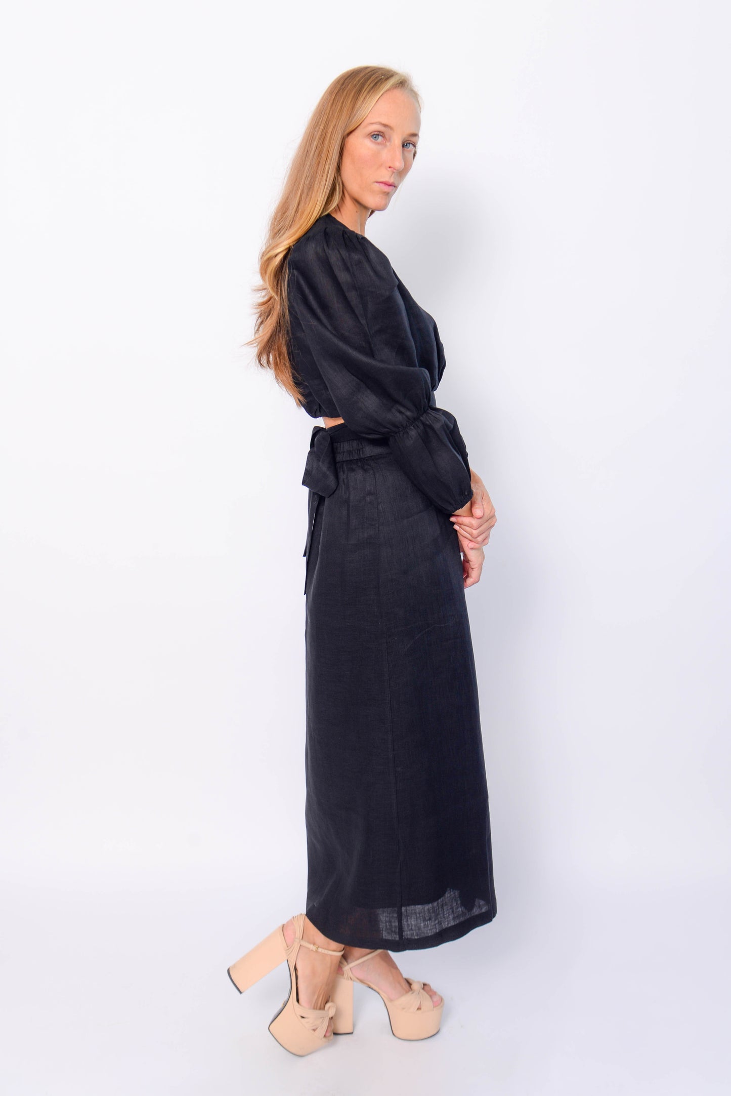 LINEN TOULOUSE BLACK SKIRT AND BLOUSE SET