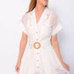 WHITE MULTI FLOWER TOULOUSE BELTED DRESS