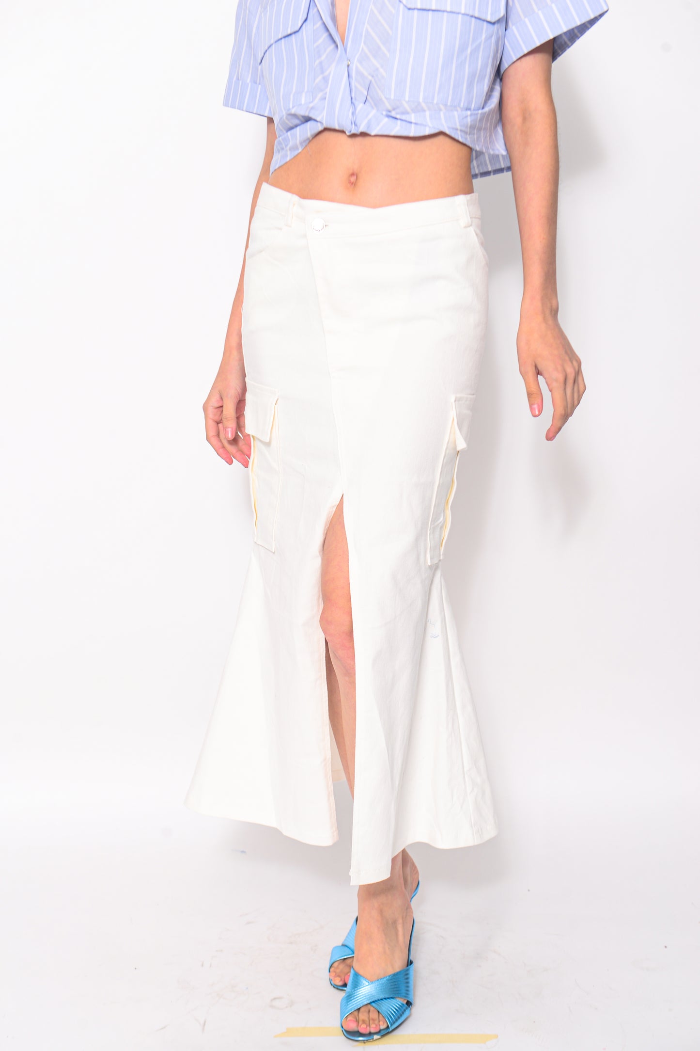 Asymmetrical white skirt