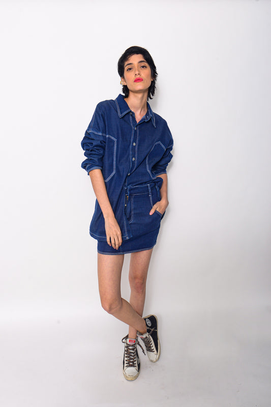 Denim skirt and blouse set