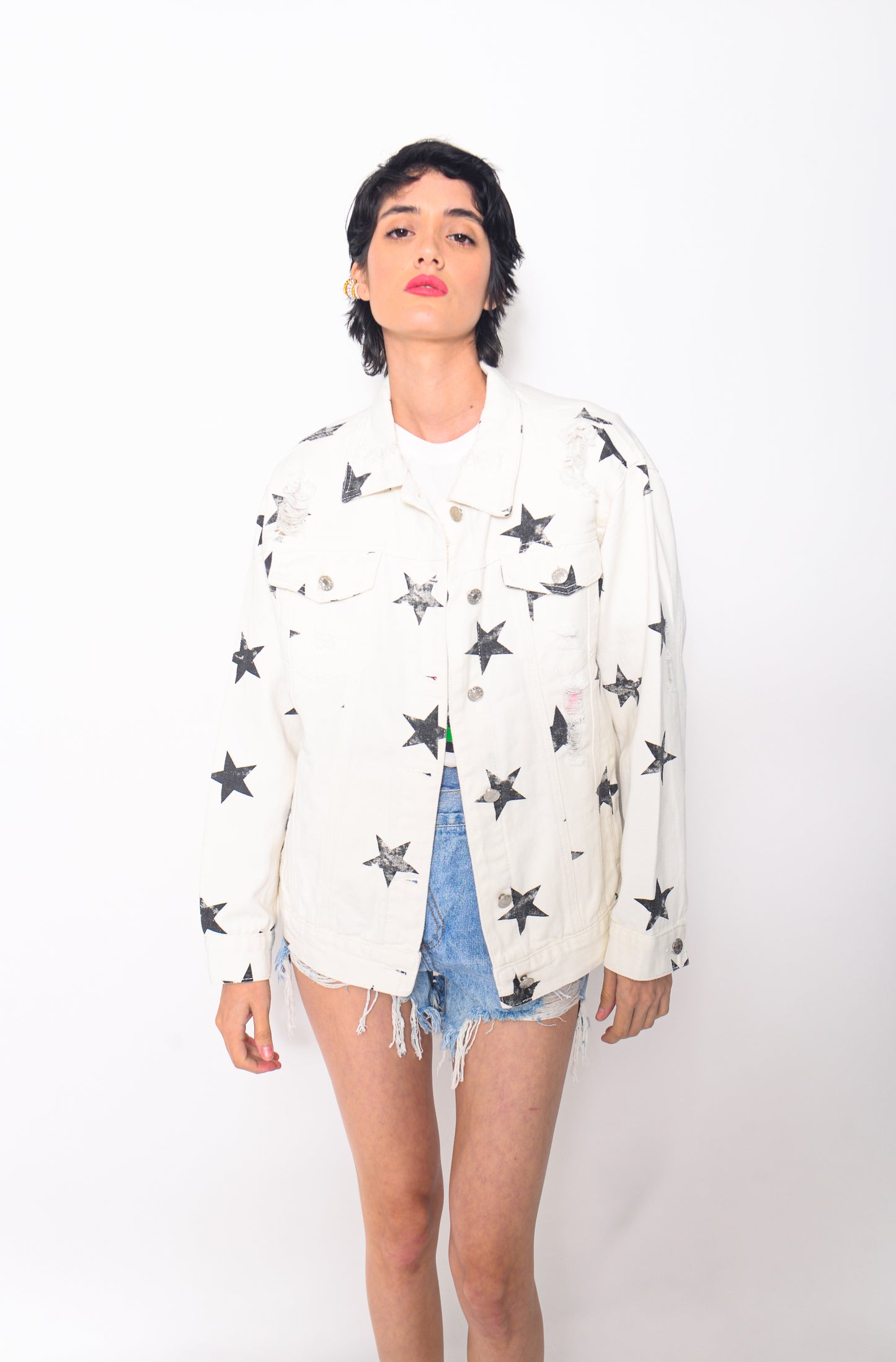 Star white denim jacket