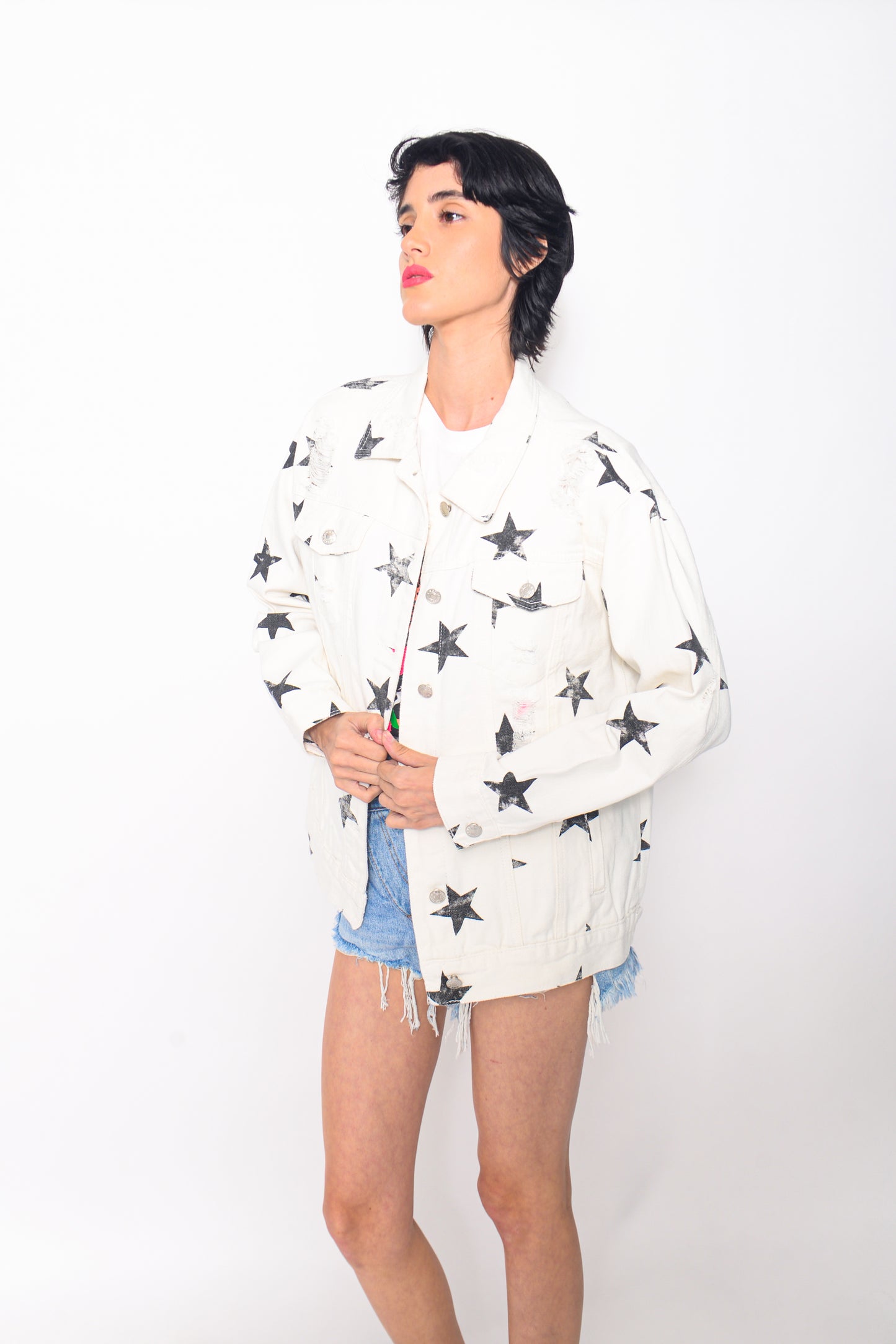 Star white denim jacket