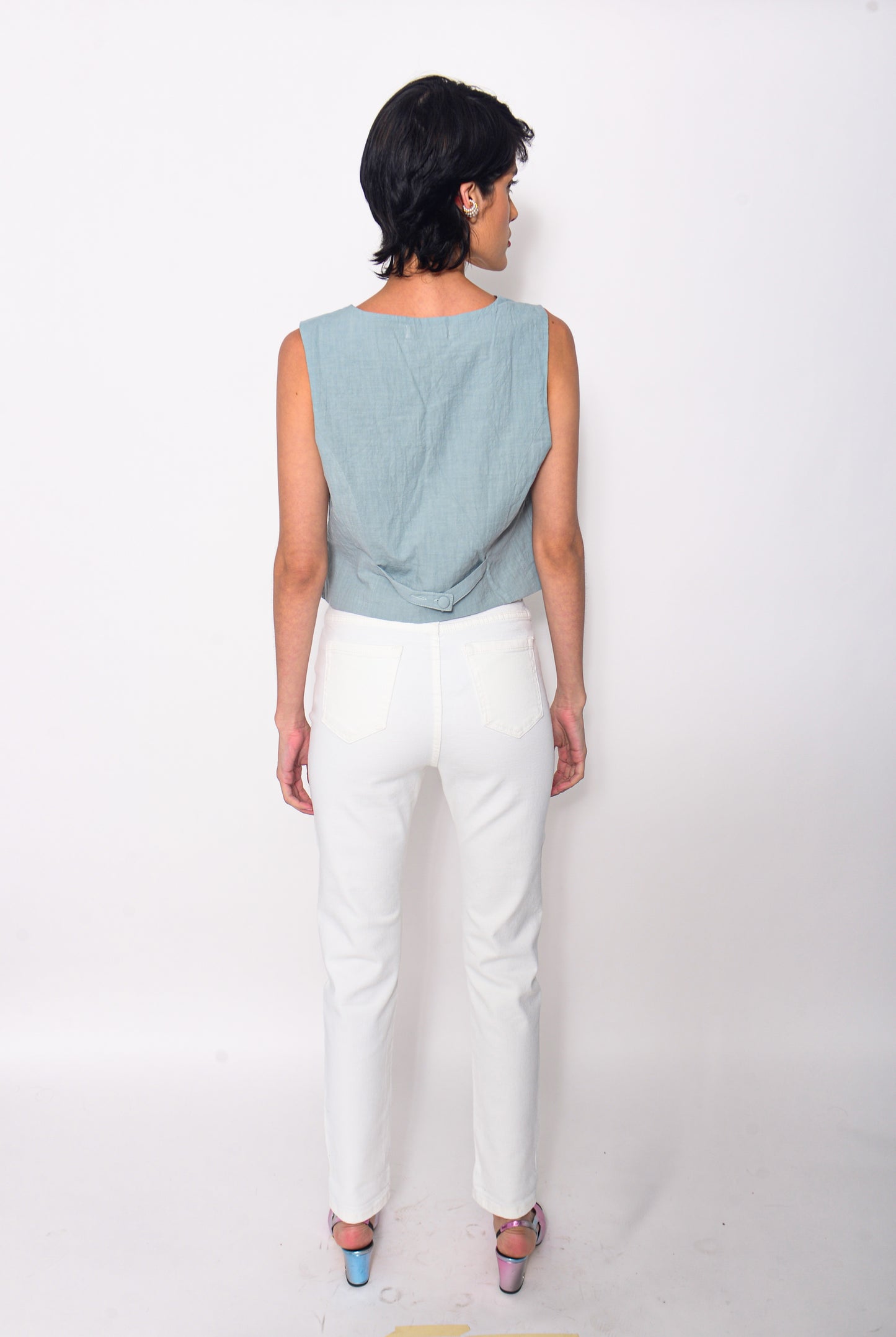 White asymmetrical denim