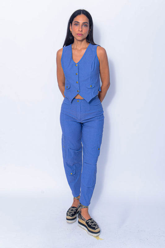 Blue light vest and pant matching set by etoile