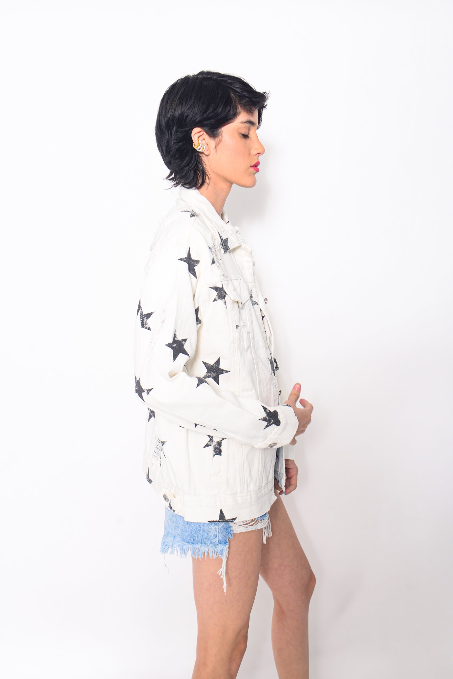 Star white denim jacket