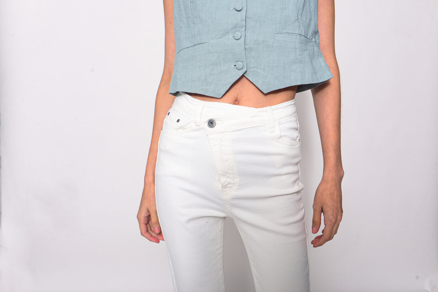 White asymmetrical denim