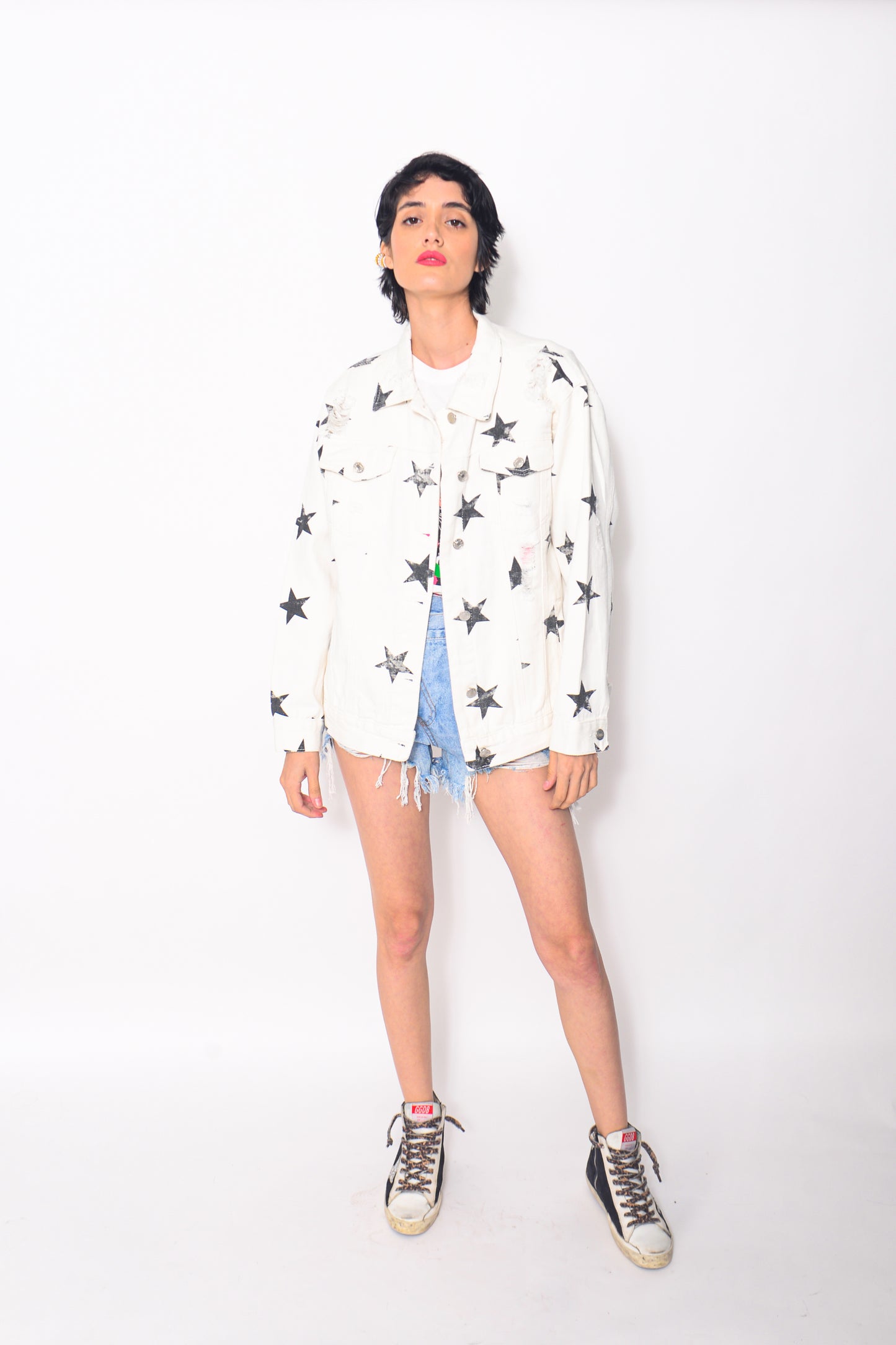 Star white denim jacket