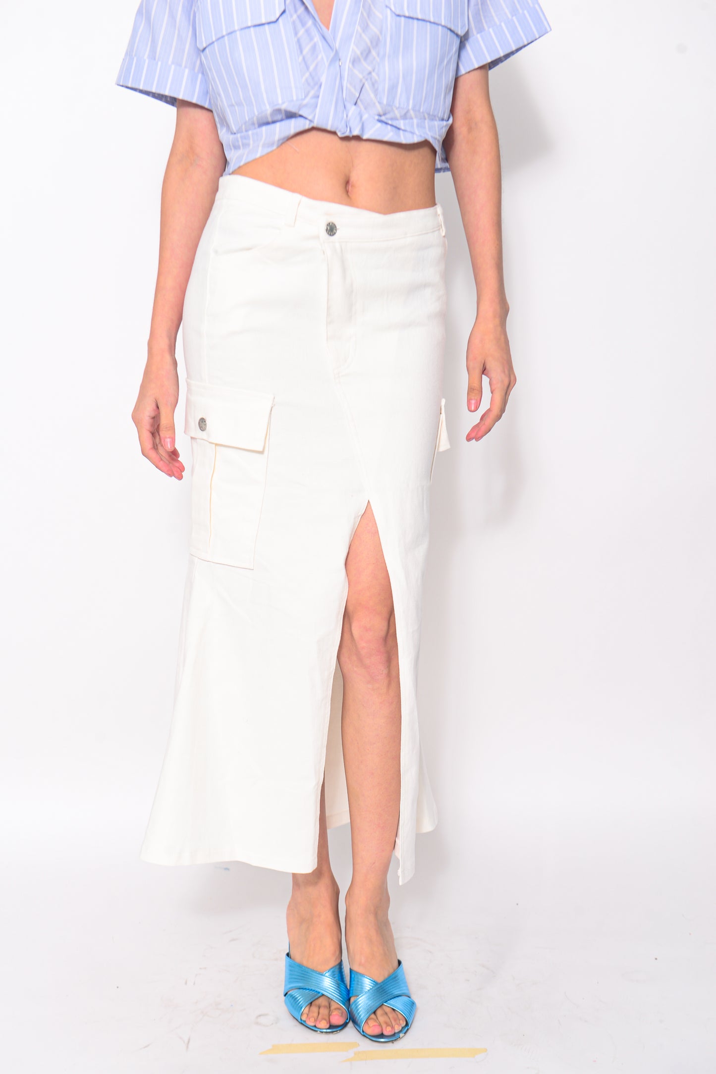 Asymmetrical white skirt