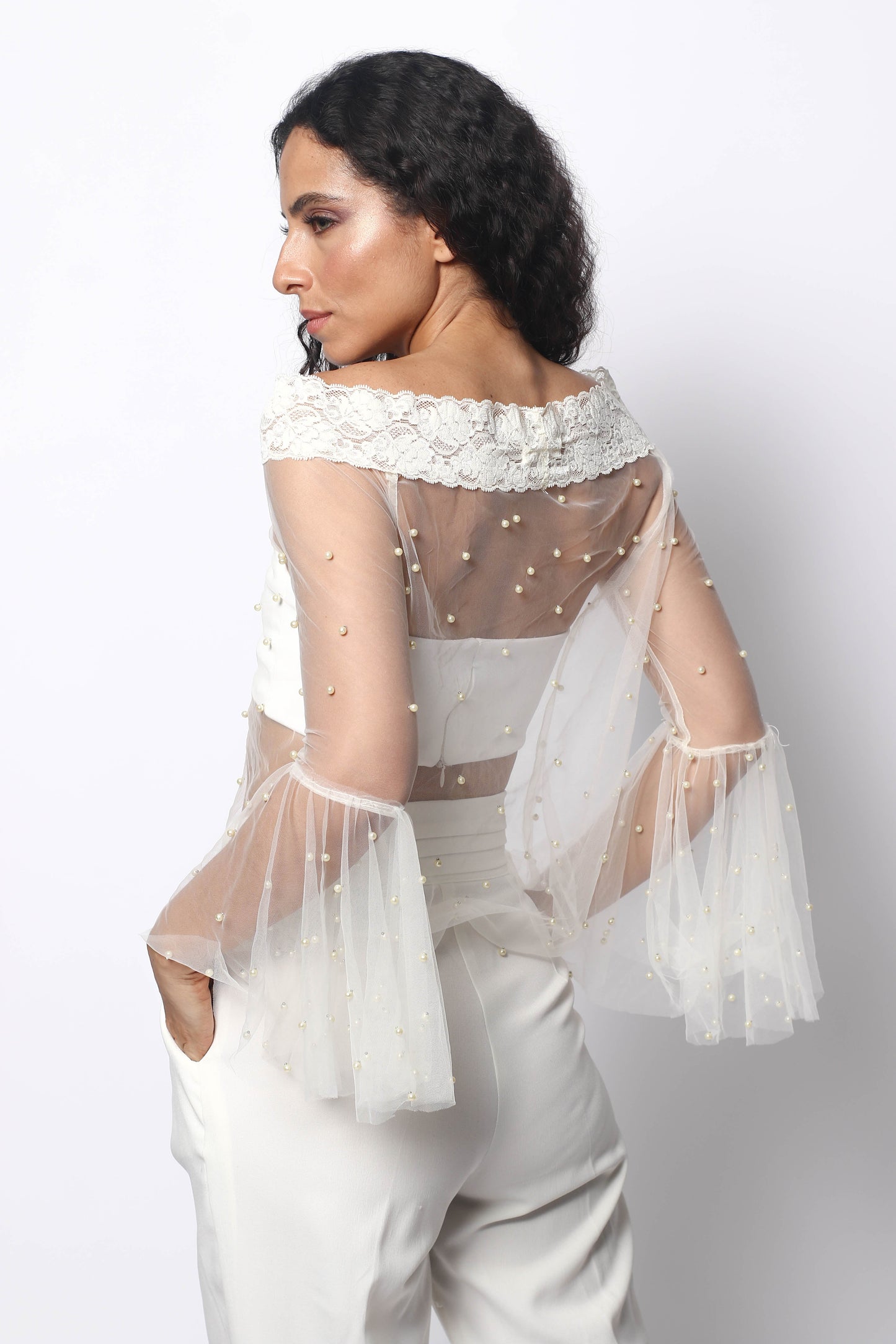 TULLE BLOUSE WITH RANDAS AND PEARLS BY PATRICIA TRUJILLO