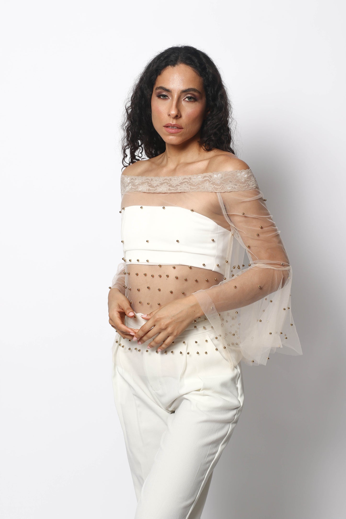 TULLE BLOUSE WITH RANDAS AND PEARLS BY PATRICIA TRUJILLO