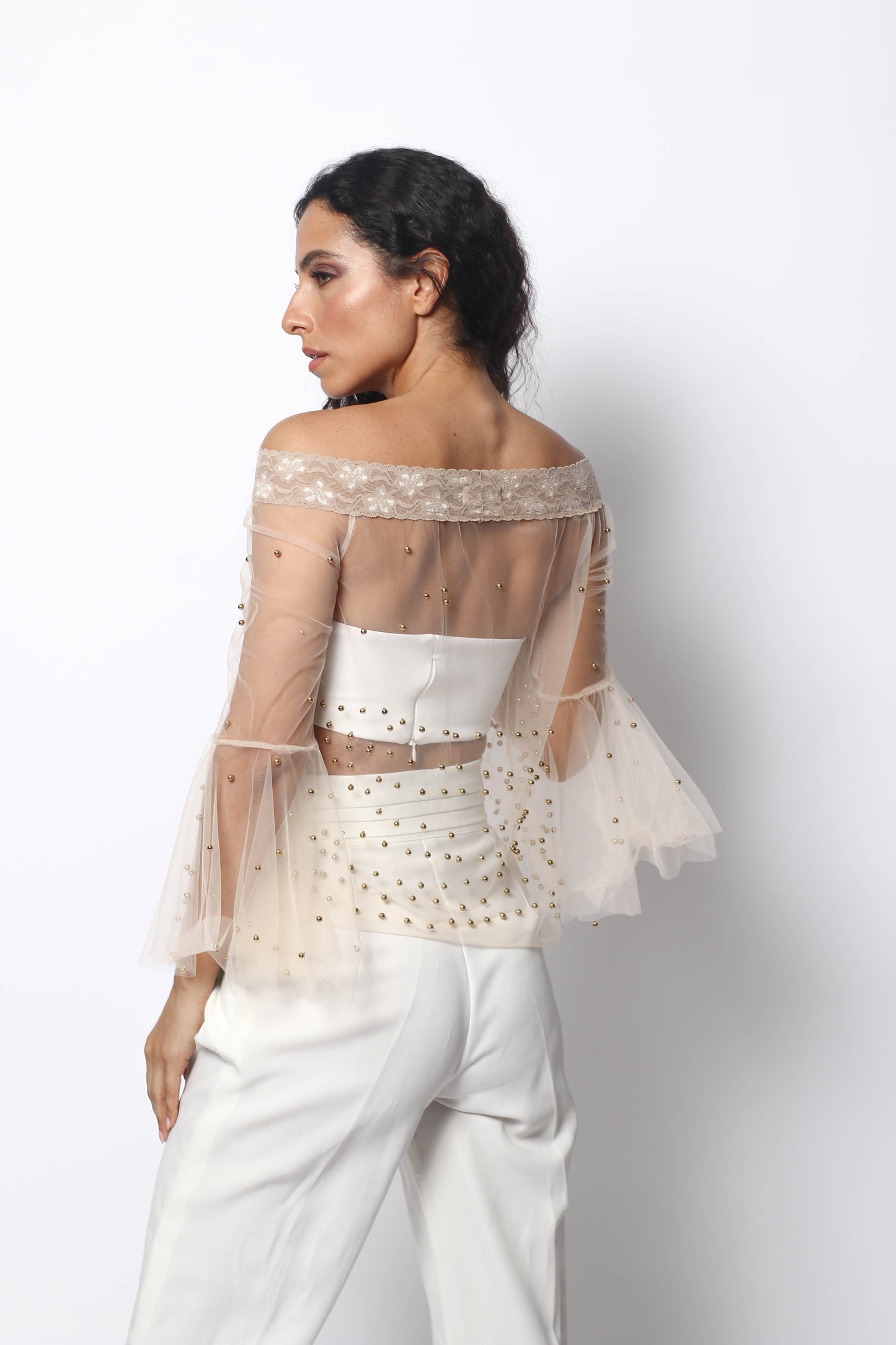 TULLE BLOUSE WITH RANDA AND PEARLS BY PATRICIA TRUJILLO